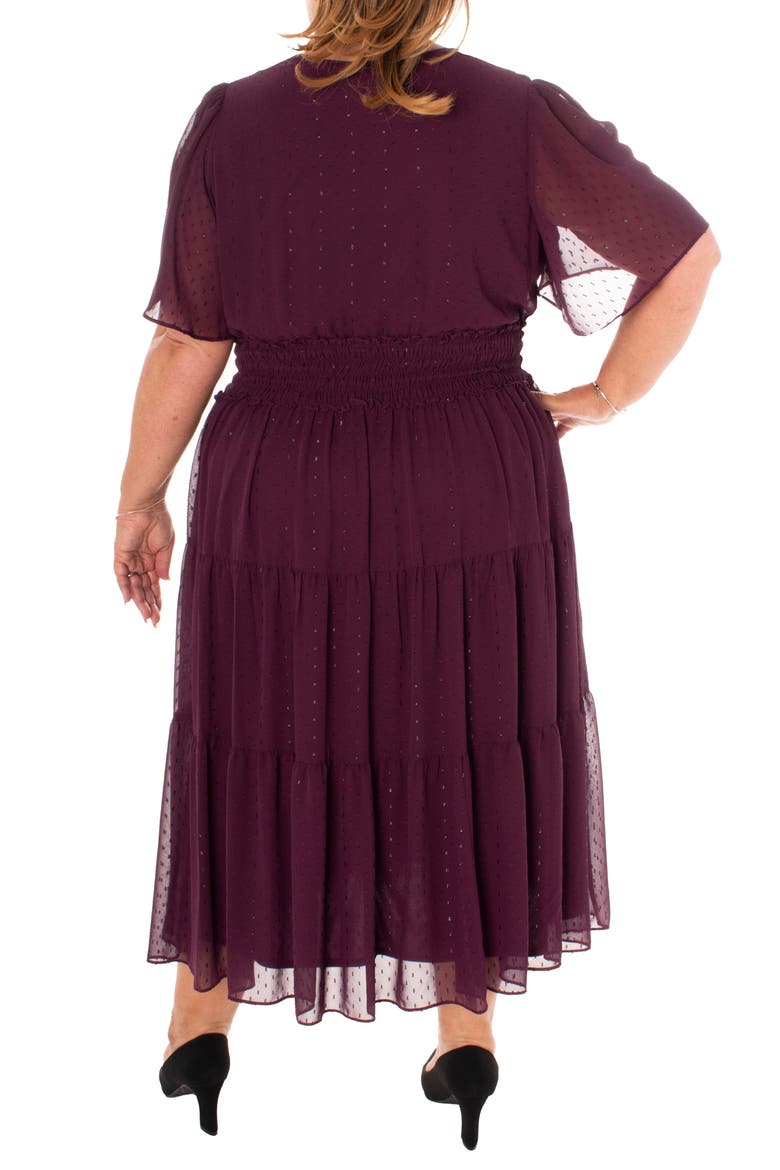 Dot Chiffon Tiered Maxi Dress, Alternate, color, EGGPLANT