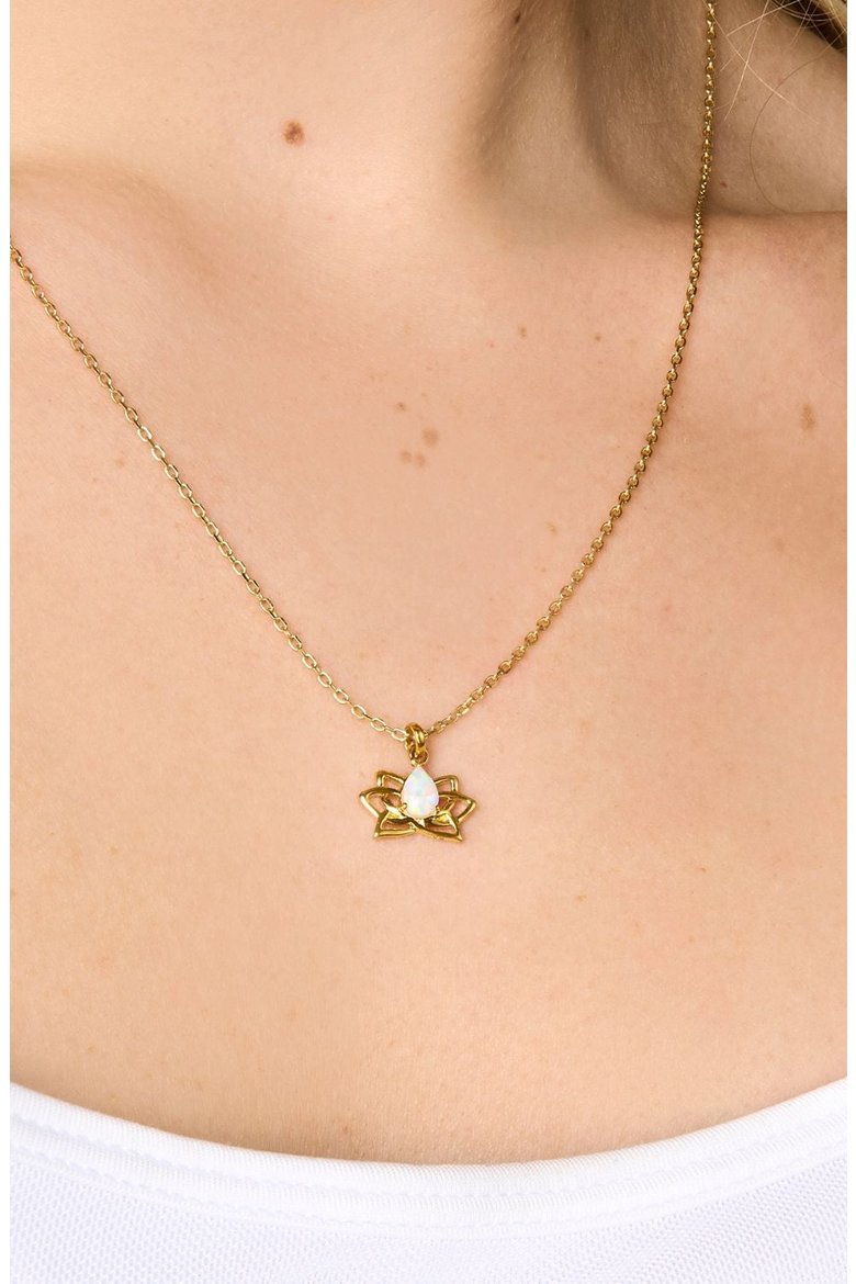 Lotus Opal Charm Necklace, Alternate, color, Gold With Opal