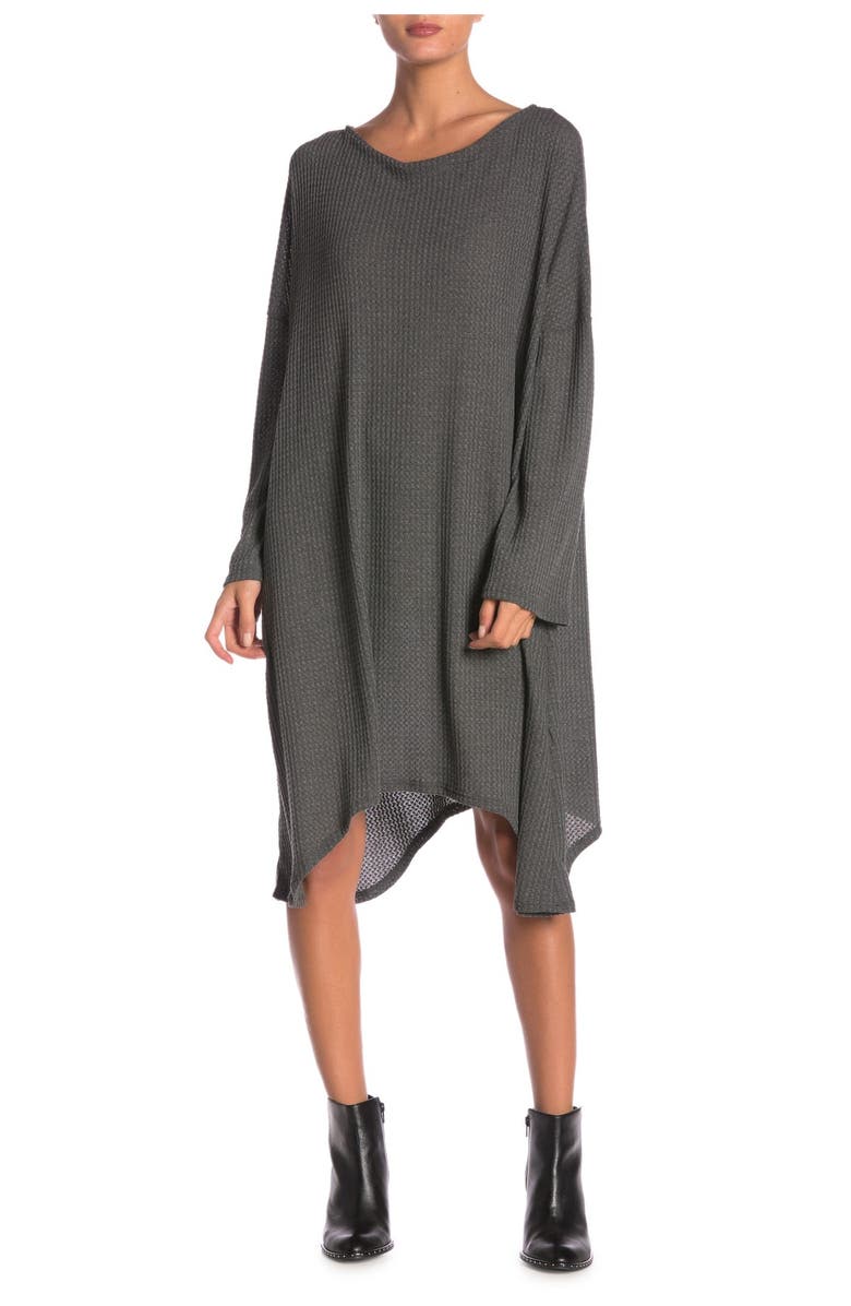 GO COUTURE Long Sleeve Oversized Sharkbite Dress, Alternate, color, Charcoal Square
