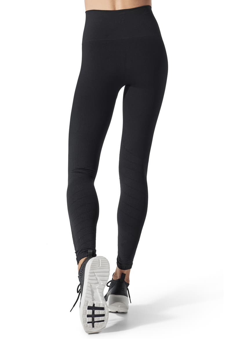 SportSupport Hipster Cuff Contour Support Maternity/Postpartum Leggings, Alternate, color, BLACK