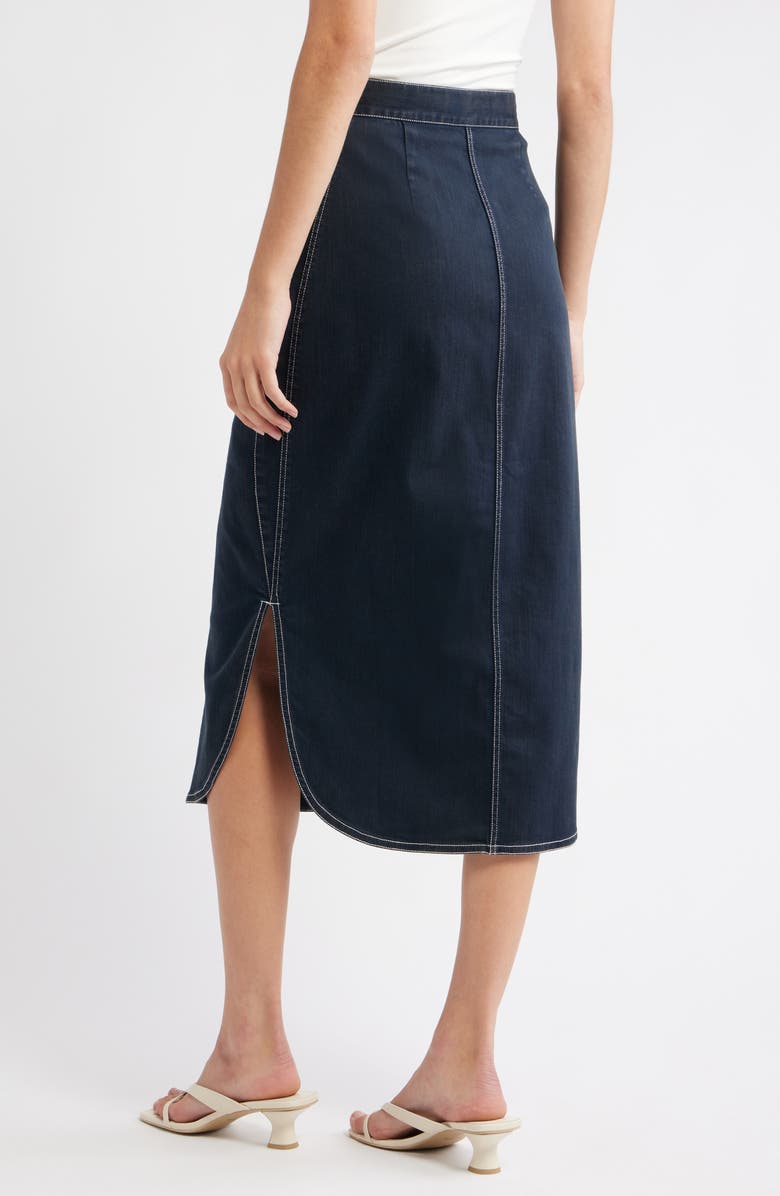 LOVE THE LABEL Apolline Button Front Midi Denim Skirt, Alternate, color, Pagent Blue