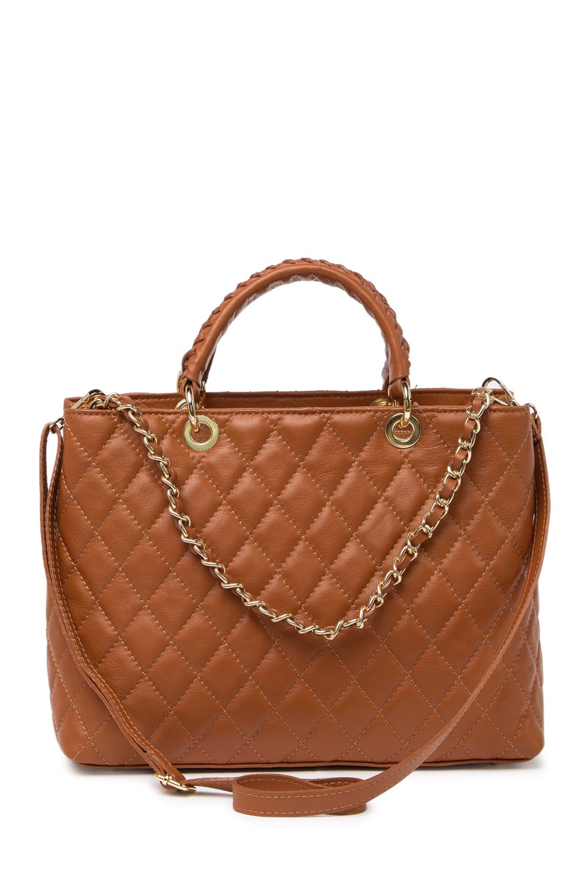 Quilted Leather Satchel, Main, color, SADDLE