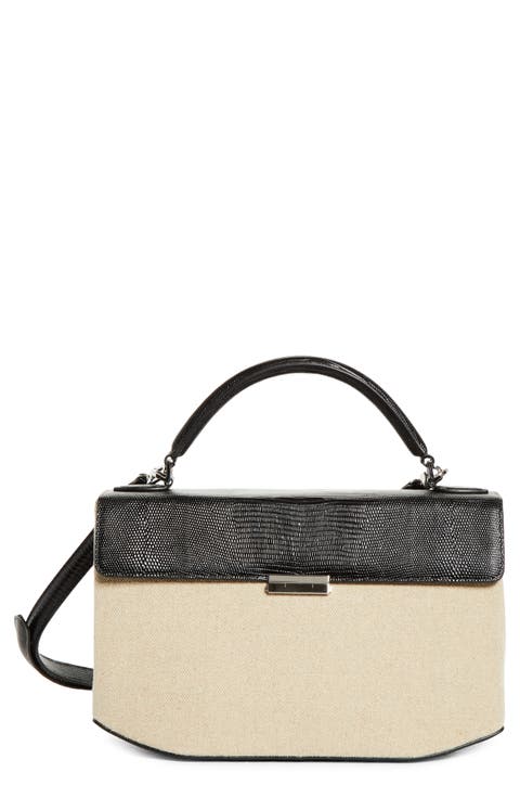 Clip Canvas & Lizard Embossed Leather Top Handle Bag