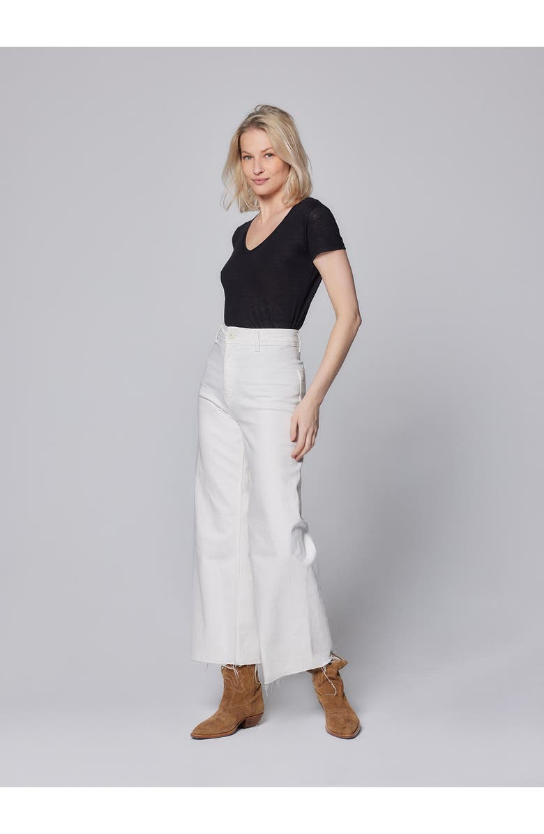 Majestic Filatures Stretch Linen Short Sleeve V-Neck T-Shirt, Main, color, Noir