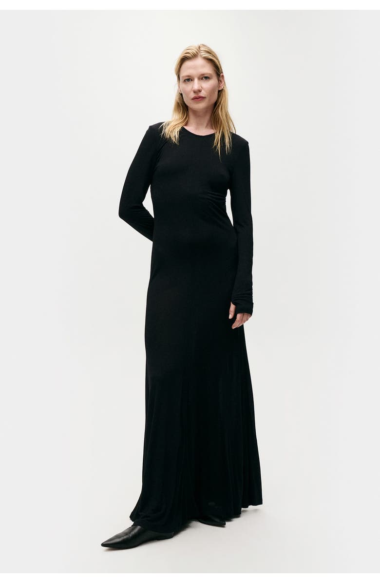 SILK LAUNDRY JERSEY MODAL CUTAWAY DRESS BLACK, Main, color, 