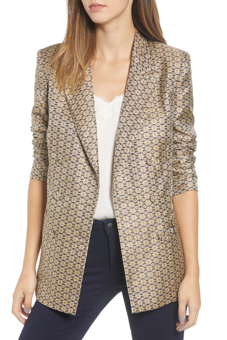 Finn Metallic Daisy Double Breasted Blazer, Main, color, DAISY FOULARD