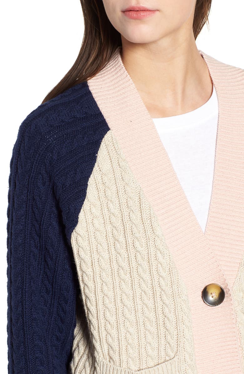 BP. Colorblock Cable Knit Button Cardigan, Alternate, color,