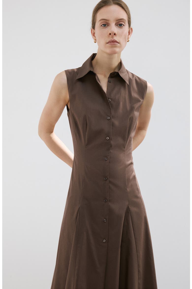 Sleeveless Cotton & Lyocell Shirtdress, Alternate, color, BROWN