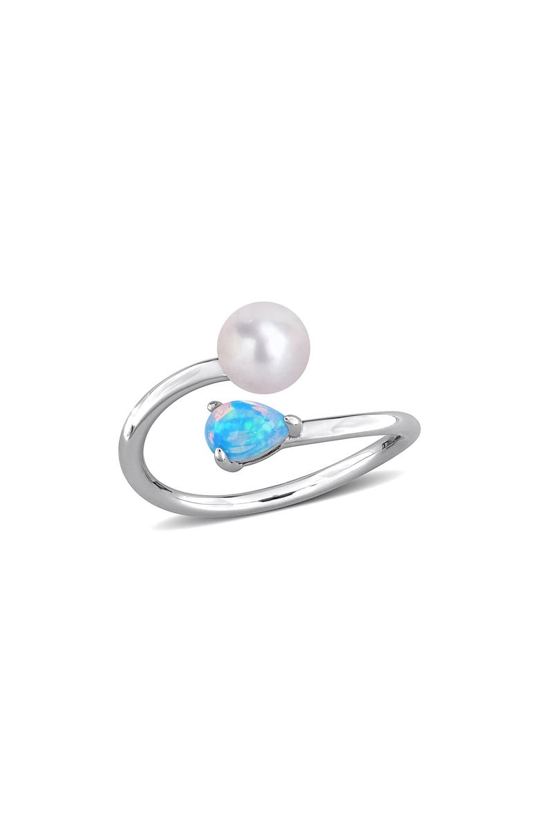 DELMAR Cultured Pearl & Ethiopian Opal Crossover Ring, Main, color, Blue