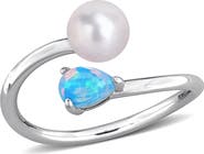 DELMAR Cultured Pearl & Ethiopian Opal Crossover Ring