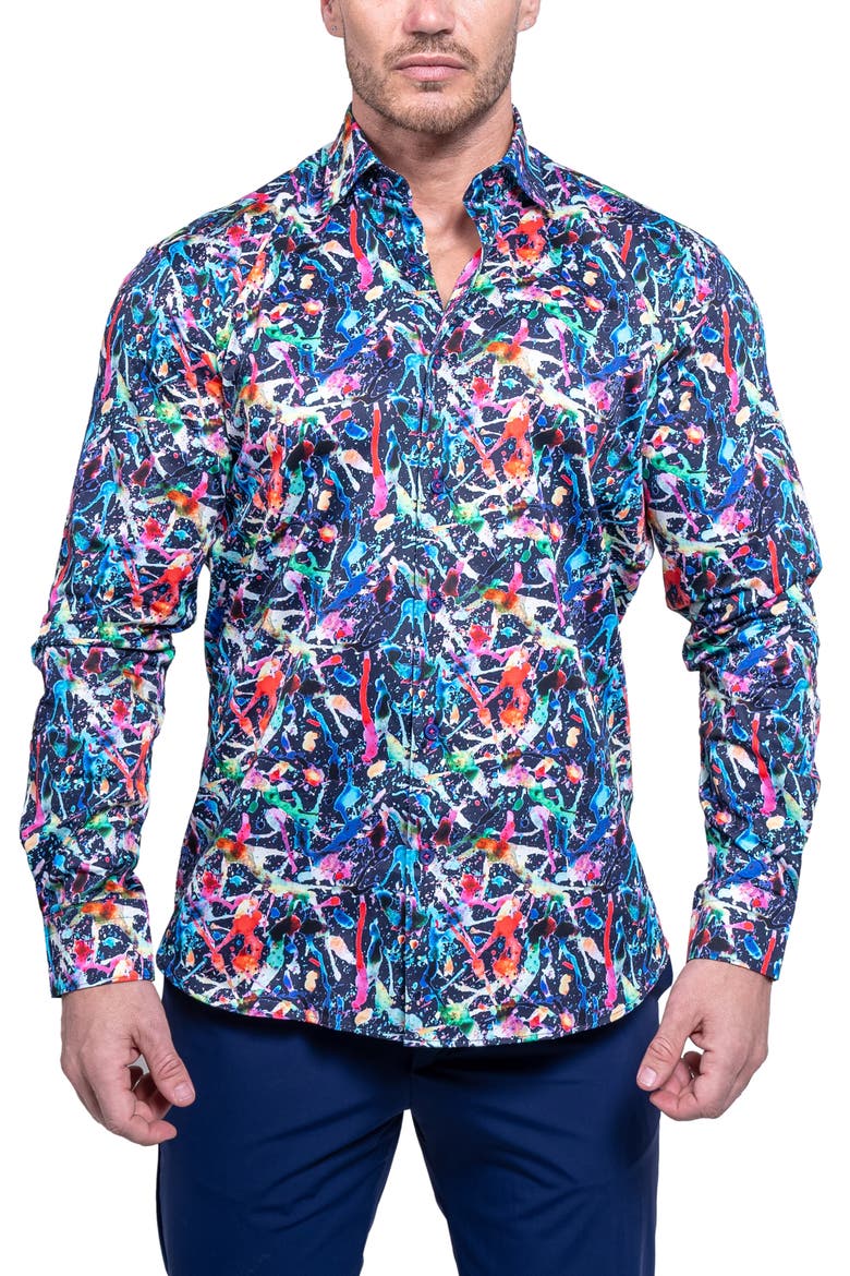 Fibonacci Resistance Black Contemporary Fit Cotton Button-Up Shirt, Main, color, BLACK