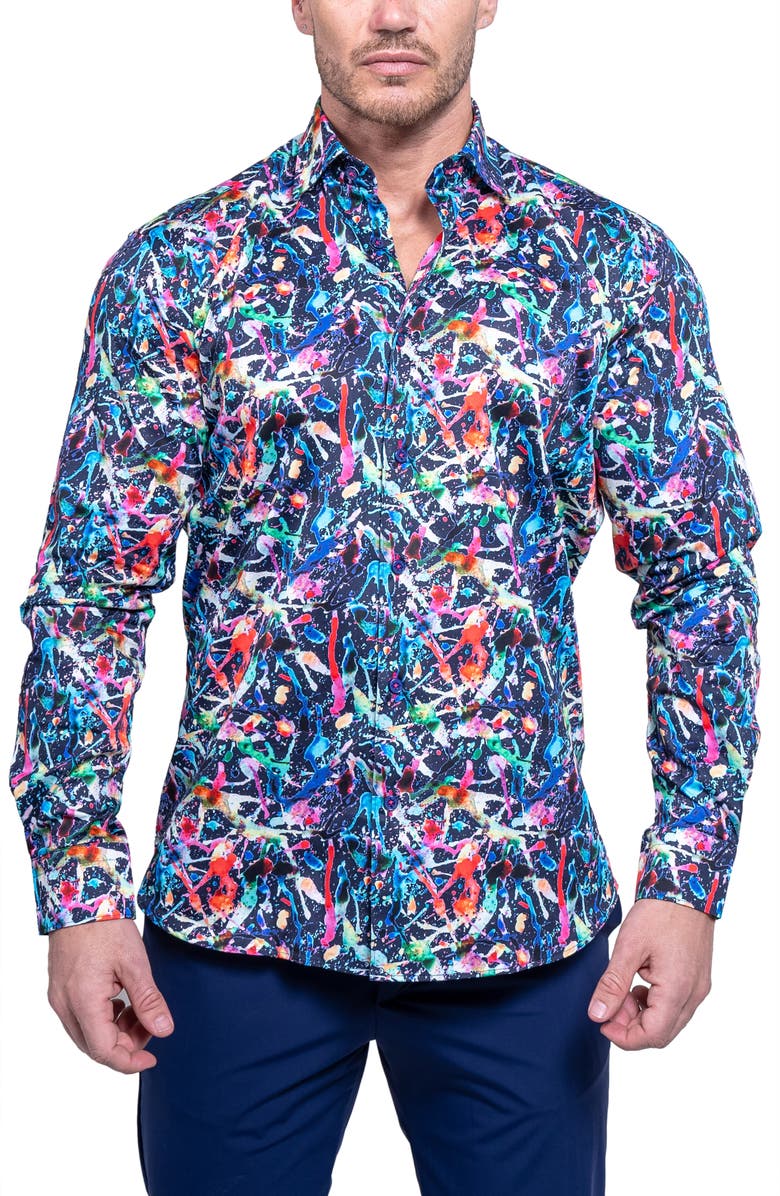 Maceoo Fibonacci Resistance Black Contemporary Fit Cotton Button-Up Shirt, Main, color, Black