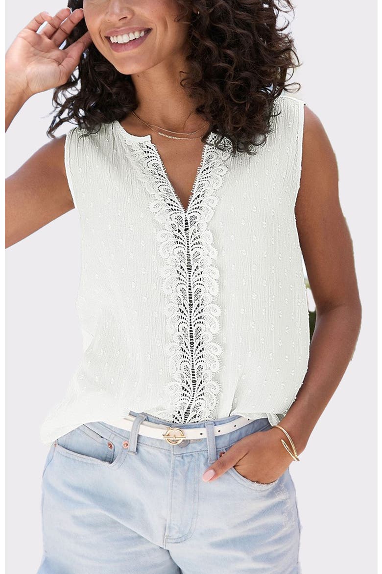 Lace Trim Sleeveless Blouse, Main, color, White