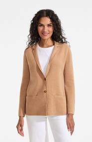 Lands' End Fine Gauge Cotton Button Front Blazer Sweater