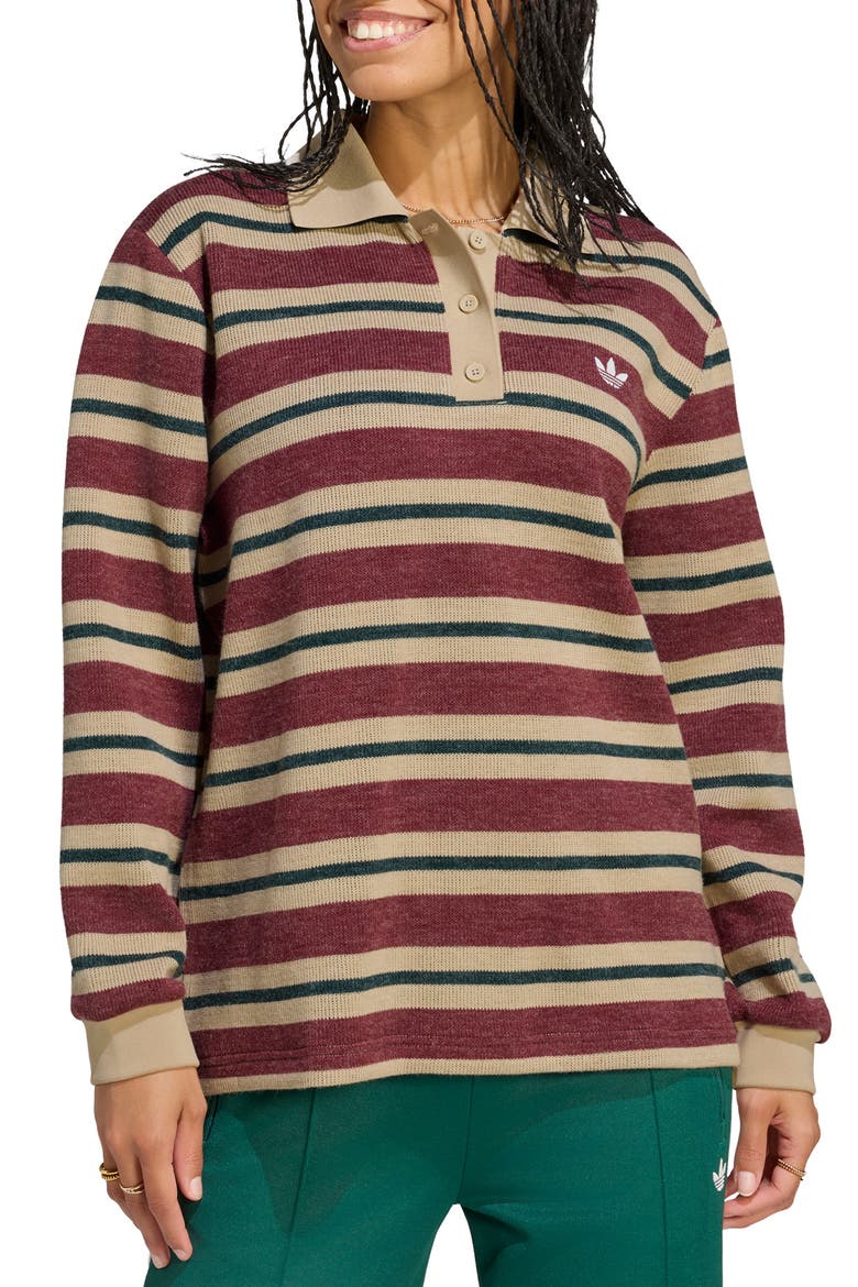Long Sleeve Striped Knit Polo, Main, color, SHADOW RED