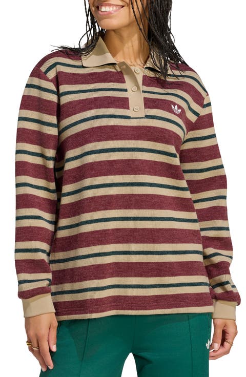 Long Sleeve Striped Knit Polo