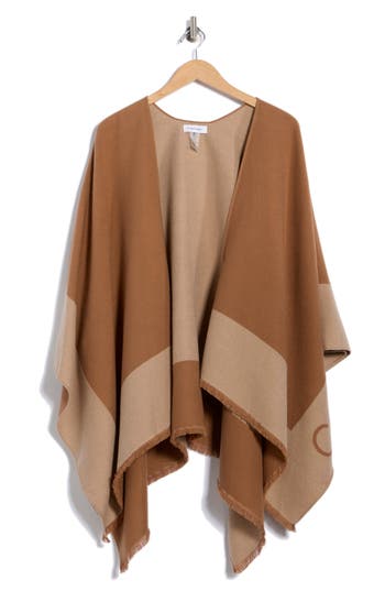 Calvin Klein Fringe Ruana In Brown
