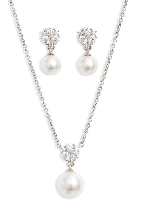 Camila Cubic Zirconia and Imitation Pearl Necklace & Earrings Set