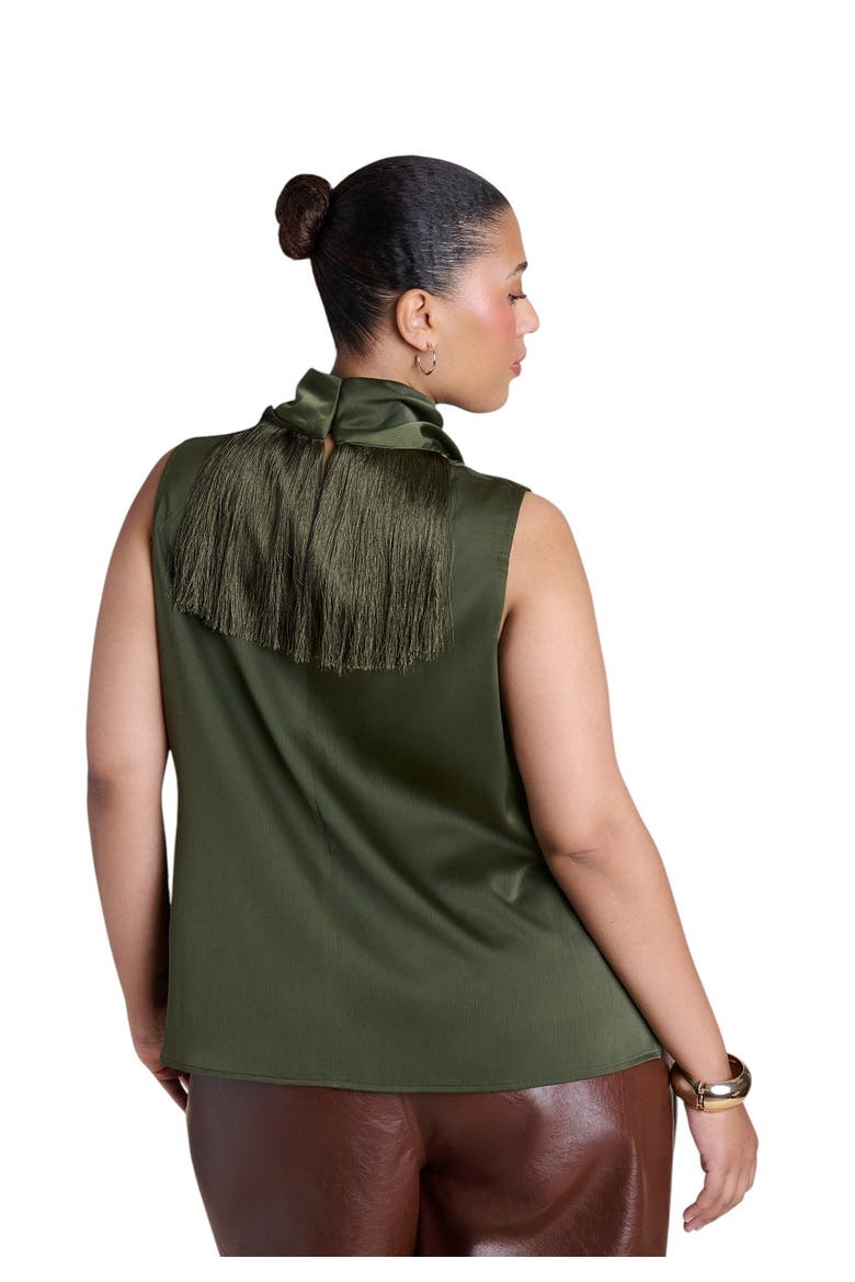 Satin Fringed Scarf Top (plus), Alternate, color, GARDEN OLIVE