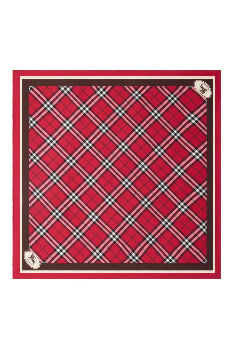 Medium Check EKD Stamp Square Silk Twill Scarf, Main, color, POST RED