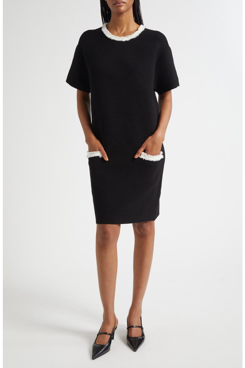 Short Sleeve Knit Shift Dress, Main, color, BLACK