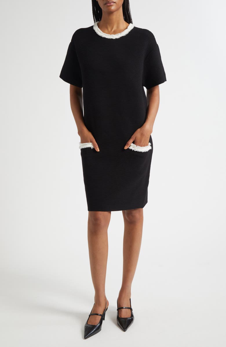 Emporio Armani Short Sleeve Knit Shift Dress, Main, color, Black