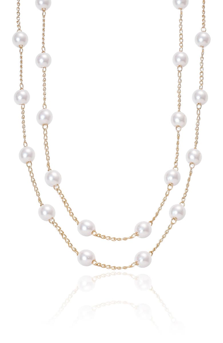 Ettika Everyday Faux Pearl Necklace, Main, color, Gold