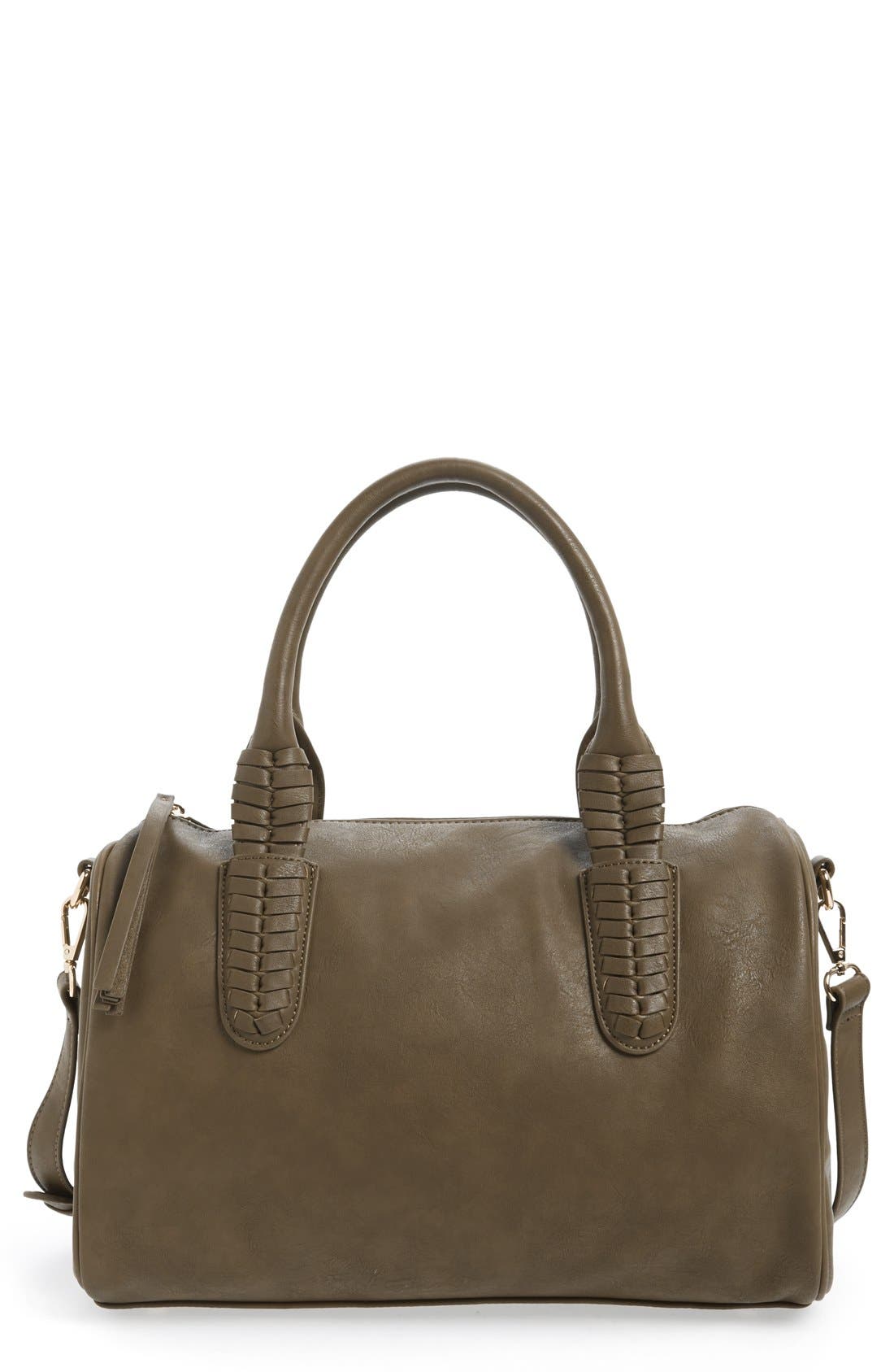 'Kelley' Faux Leather Satchel, Main, color, OLIVE