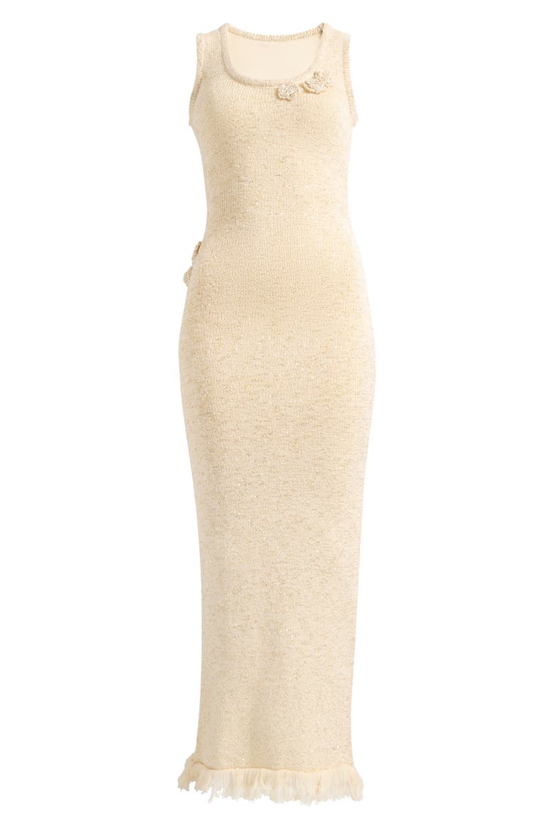 Monroe Reversible Metallic Knit Maxi Sweater Dress, Alternate, color, CHAMPAGNE