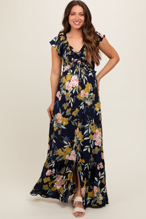 Floral Smocked Cinched Top Maxi Dress