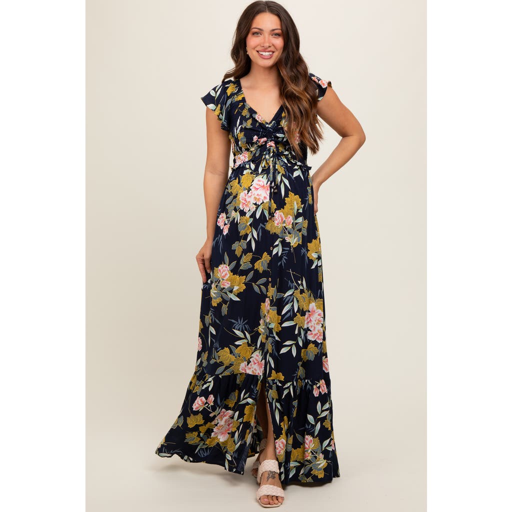 Pinkblush Floral Smocked Cinched Top Maxi Dress In Multi