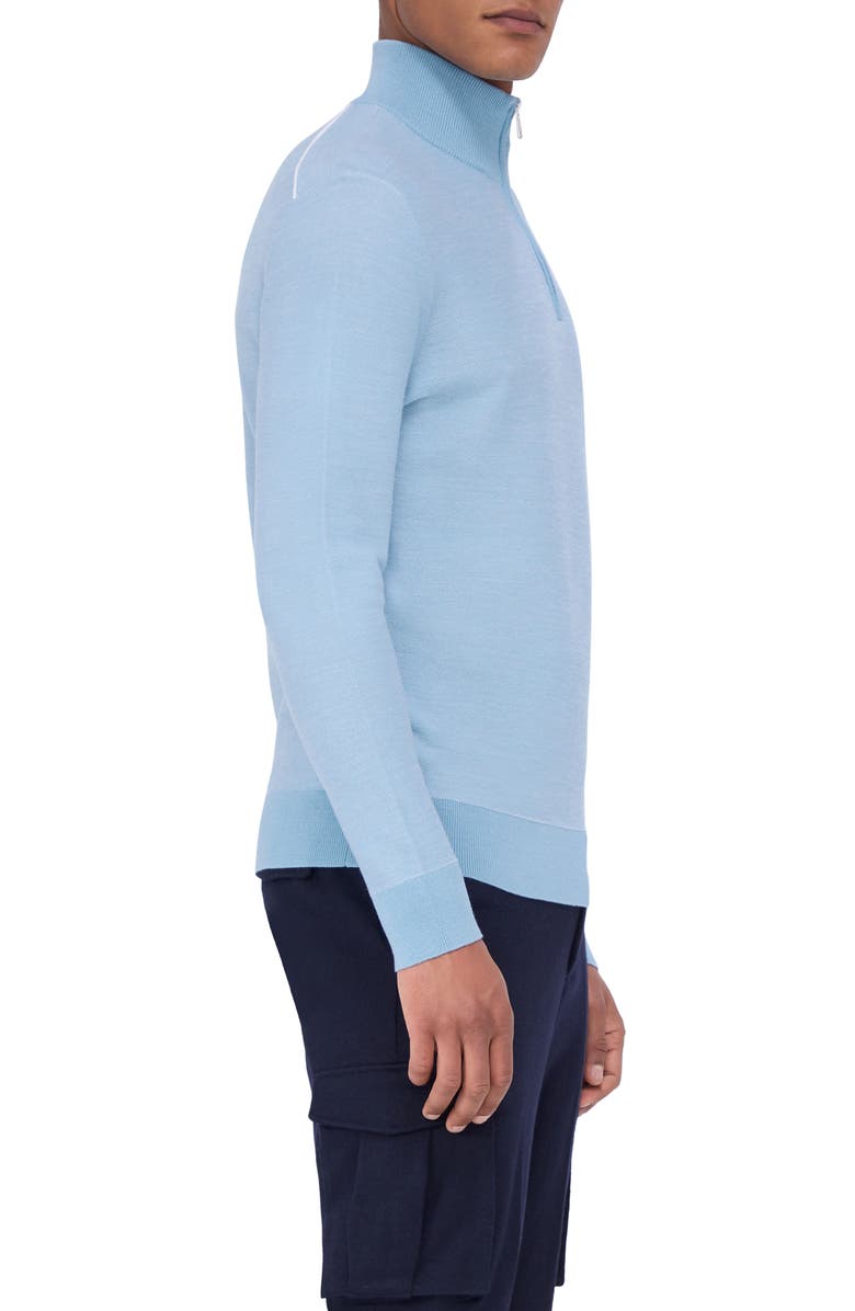 Bugatchi Merino Wool & Silk Bird's Eye Quarter Zip Sweater, Alternate, color, Dusty Blue