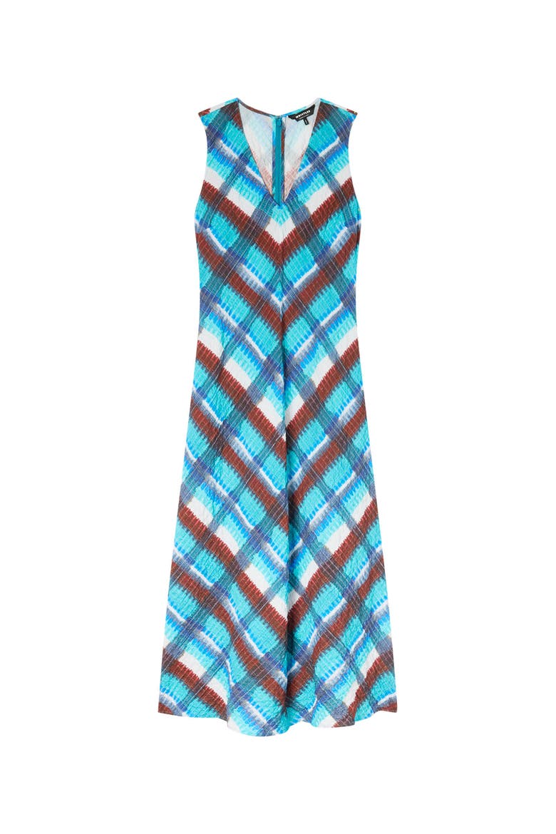 Checked V-Neck Textured Dress, Alternate, color, Blue/Multi
