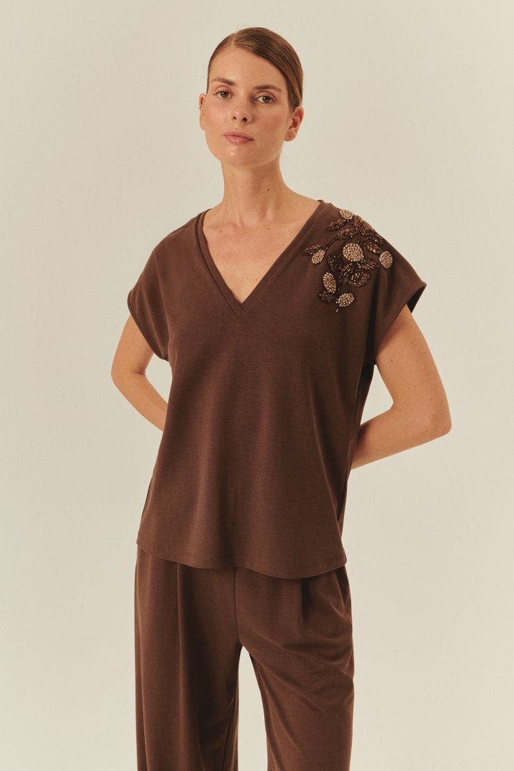 Oaklyn T-Shirt  Polished Embellished Cotton Tee - image 1
