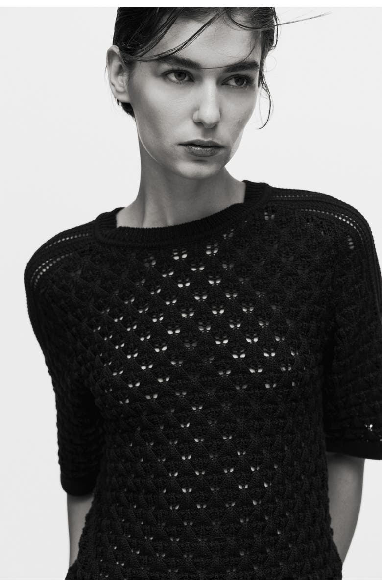 H&M Pointelle-knit T-shirt, Alternate, color, Black