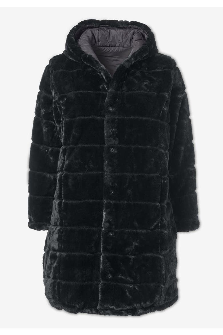 Plus Size 2 In 1 Puffer And Faux Fur Coat, Alternate, color, BLACK