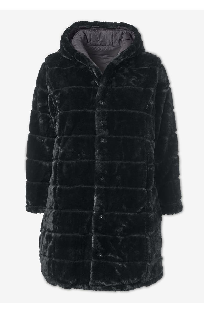 Roaman's Plus Size 2-in-1 Puffer and Faux Fur Coat, Alternate, color, Black