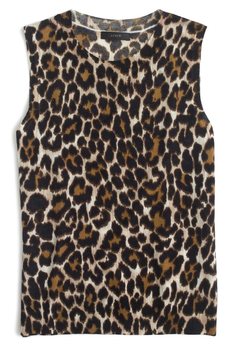 J.Crew 'Jackie' Leopard Lightweight Wool Sweater Shell, Alternate, color, BLACK AMBER