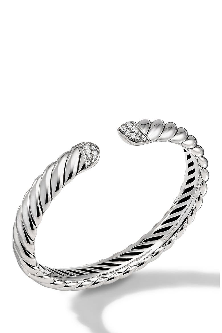 Sculpted Cable Cuff Bracelet in Sterling Silver with Diamonds, 10mm, Alternate, color, DIAMOND/ SILVER