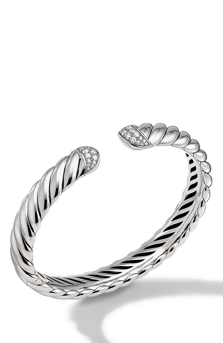 David Yurman Sculpted Cable Cuff Bracelet in Sterling Silver with Diamonds, 10mm, Alternate, color, 