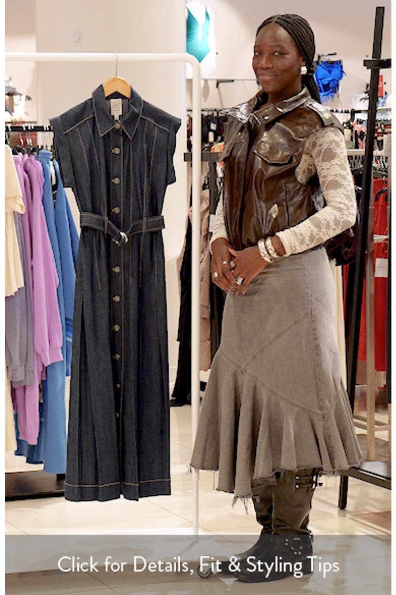 Karter Pleated Belted Denim Midi Dress video