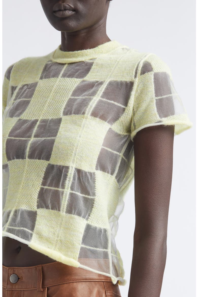 Hane Sheer Check Short Sleeve Sweater, Alternate, color, LIME