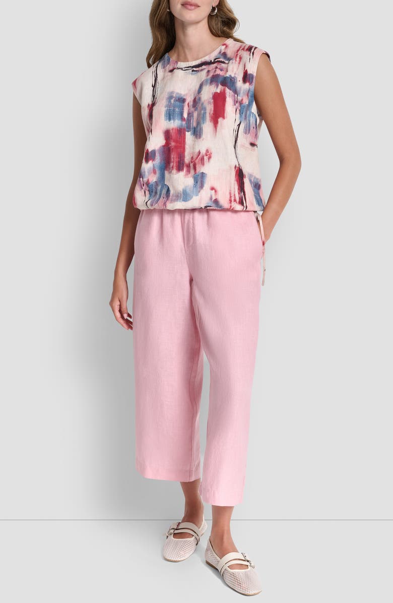 DKNY Straight Leg Linen Pants, Alternate, color, Urban Bloom
