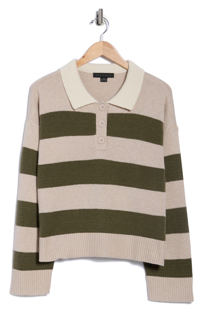 Sanctuary Stripe Rugby Polo Sweater, Alternate, color, Pearl / Fatigue / Scone