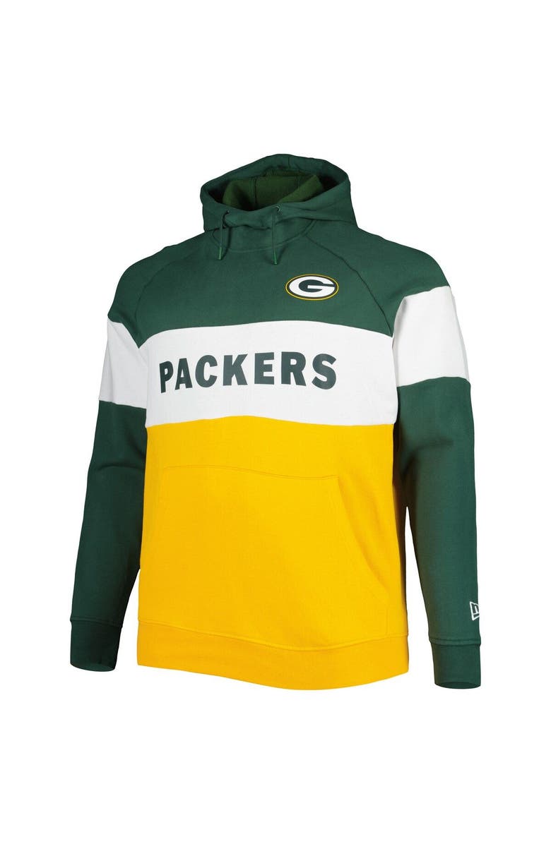 New Era Men's New Era Green/Gold Green Bay Packers Big & Tall Current Team Colorblock Fleece Raglan Pullover Hoodie, Alternate, color, 