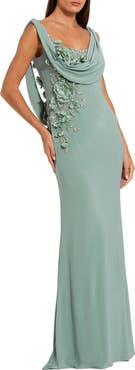 Mac Duggal Women's Sleeveless Jersey Cowl Neck Gown With Beading