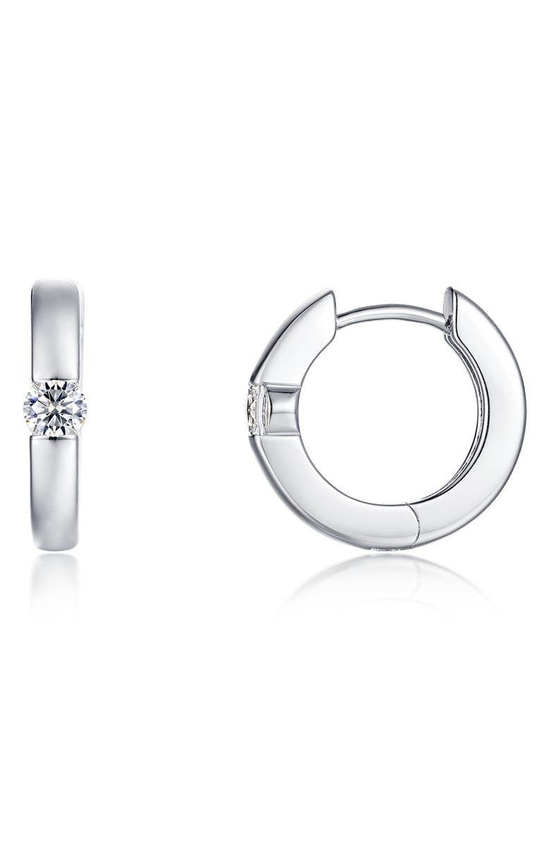 Lafonn Ella Simulated Diamond Huggie Hoop Earrings, Main, color, Silver