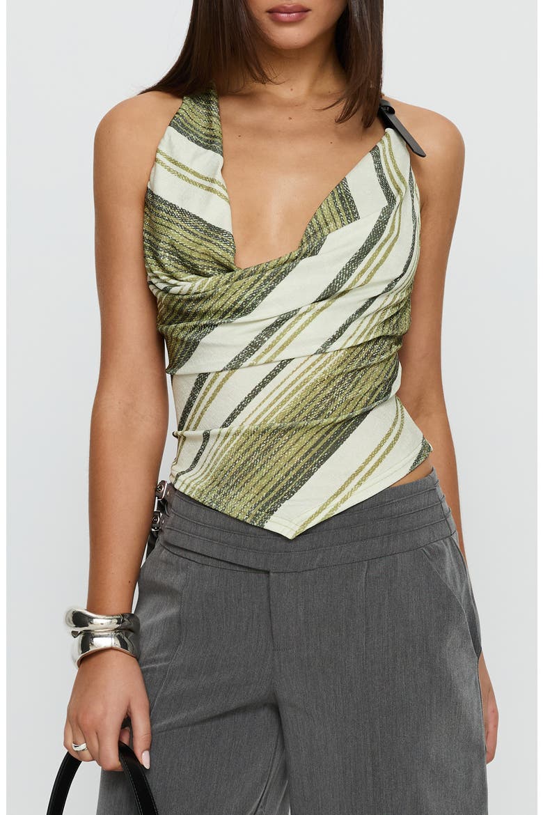 Syrenah Cowl Neck Halter Top, Main, color, GREEN STRIPE