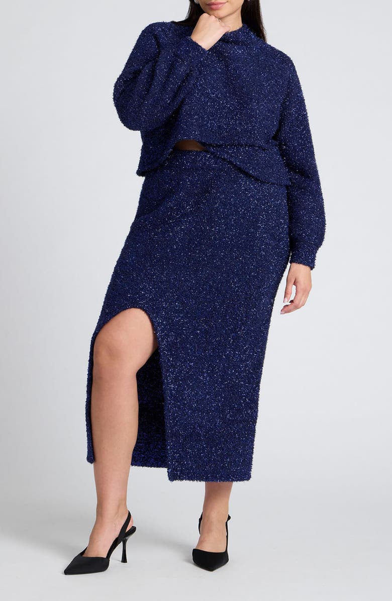 ELOQUII Fuzzy Sparkle Sweater Midi Skirt, Alternate, color, 