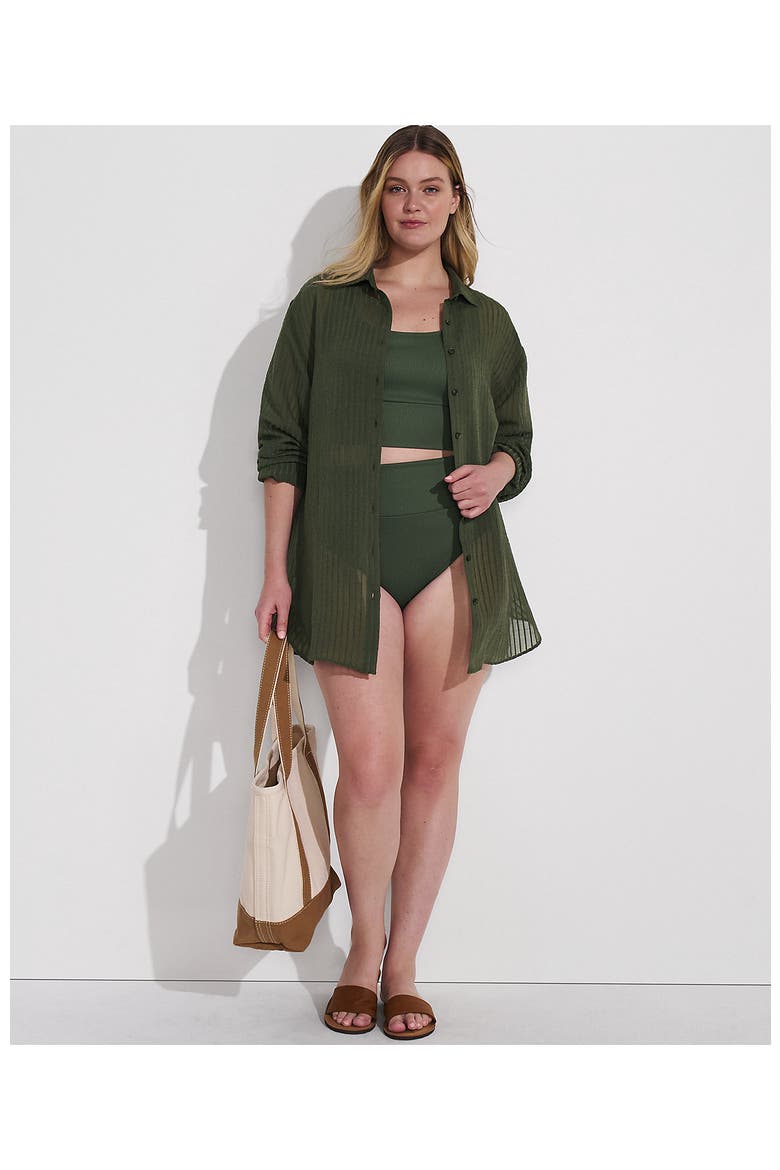 Plus Size Rayon Rib Button Down Cover-Up, Alternate, color, Rich Olive Green